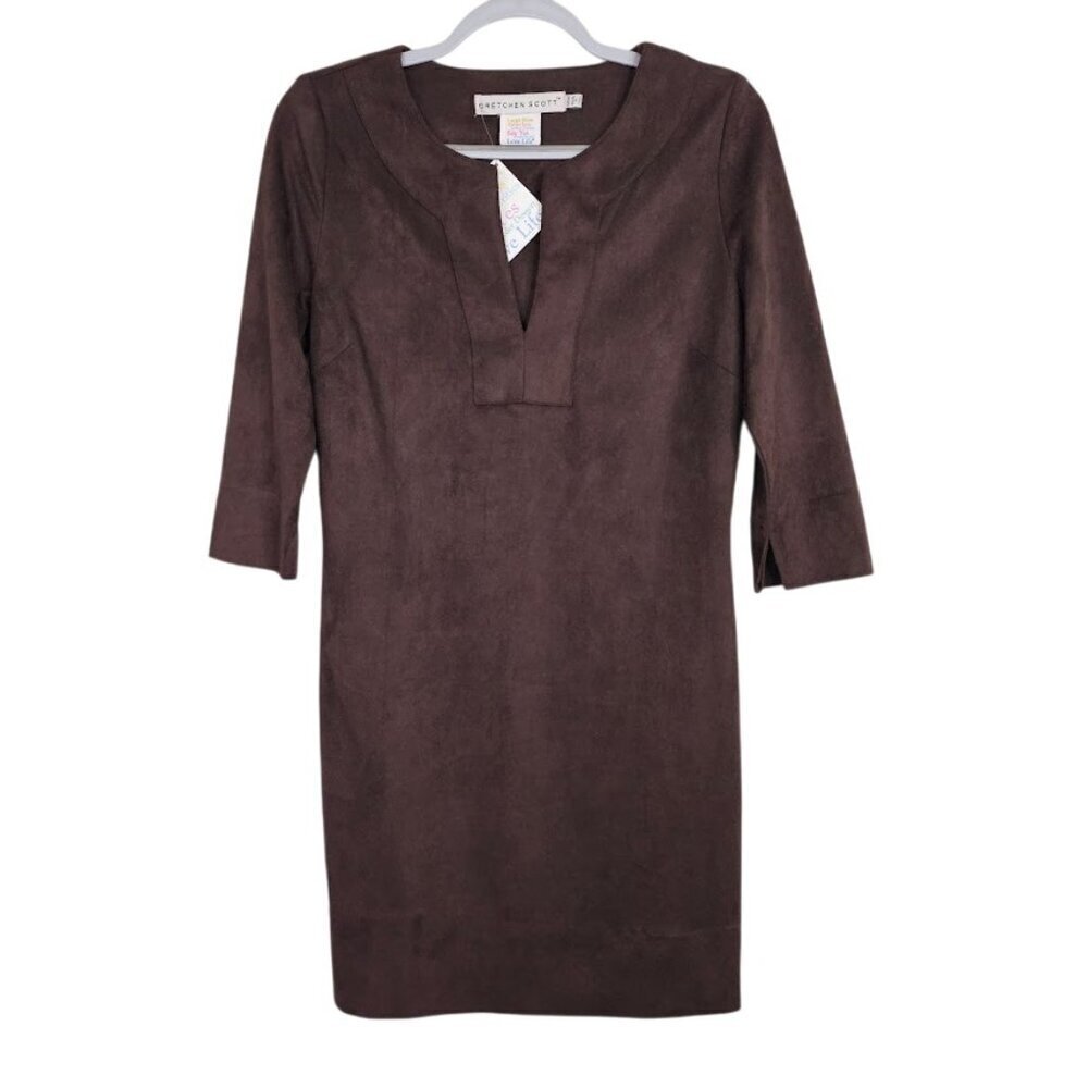 NWT GRETCHEN SCOTT Split Neck Tunic Dress size XXS 0 2 CHOCOLATE BROWN V-Neck